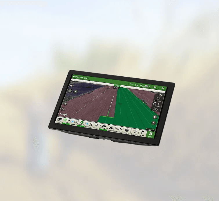 John Deere in-cab display showing a field map